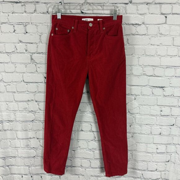 Re/Done Original Women 26 Red Velvet High Rise Ankle Crop Jeans Pants Button Fly - Picture 2 of 16